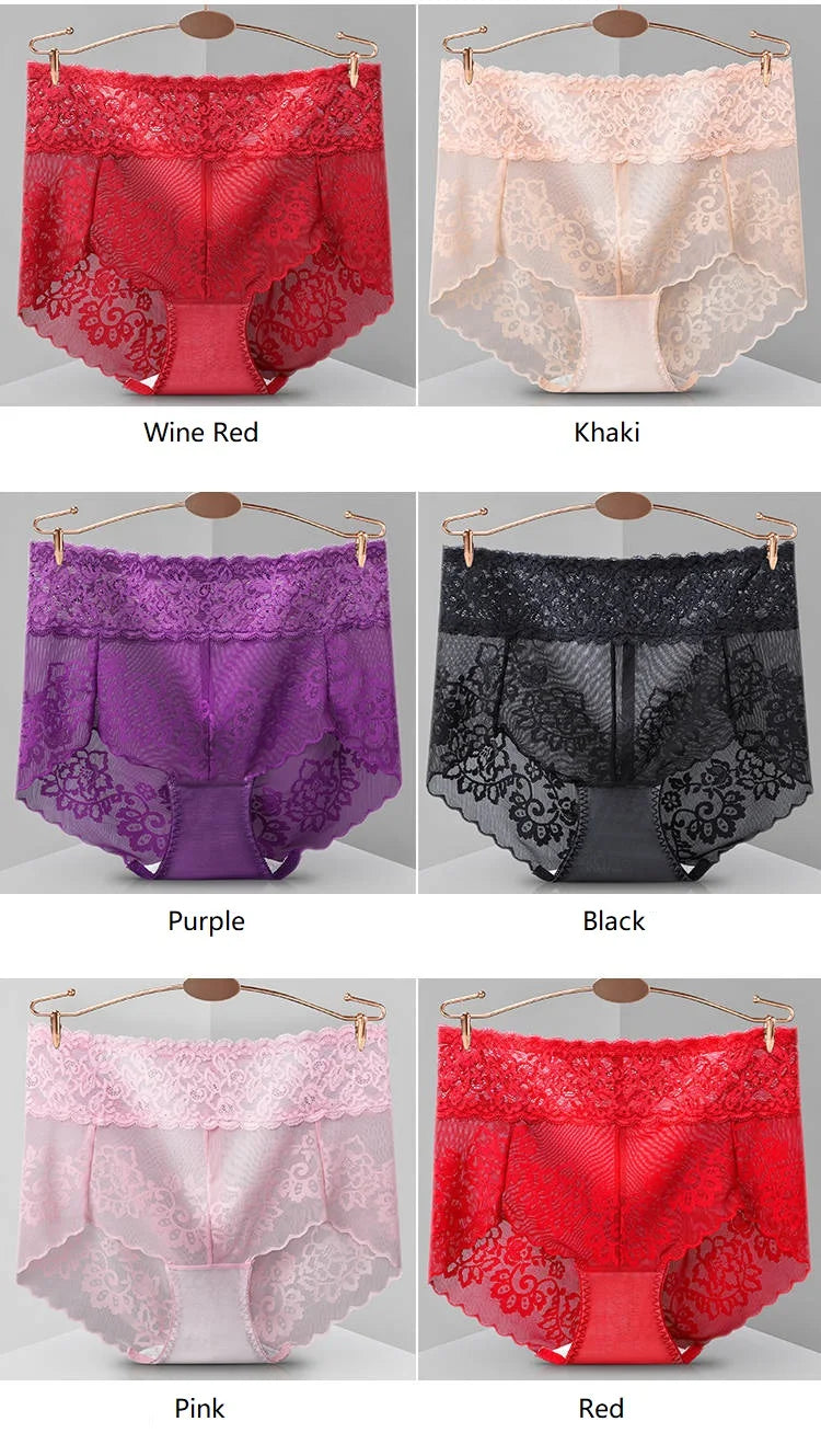 Women's underwear sexy  lace high waist elastic female panties antibacterial transparent  high quality ladies lingerie