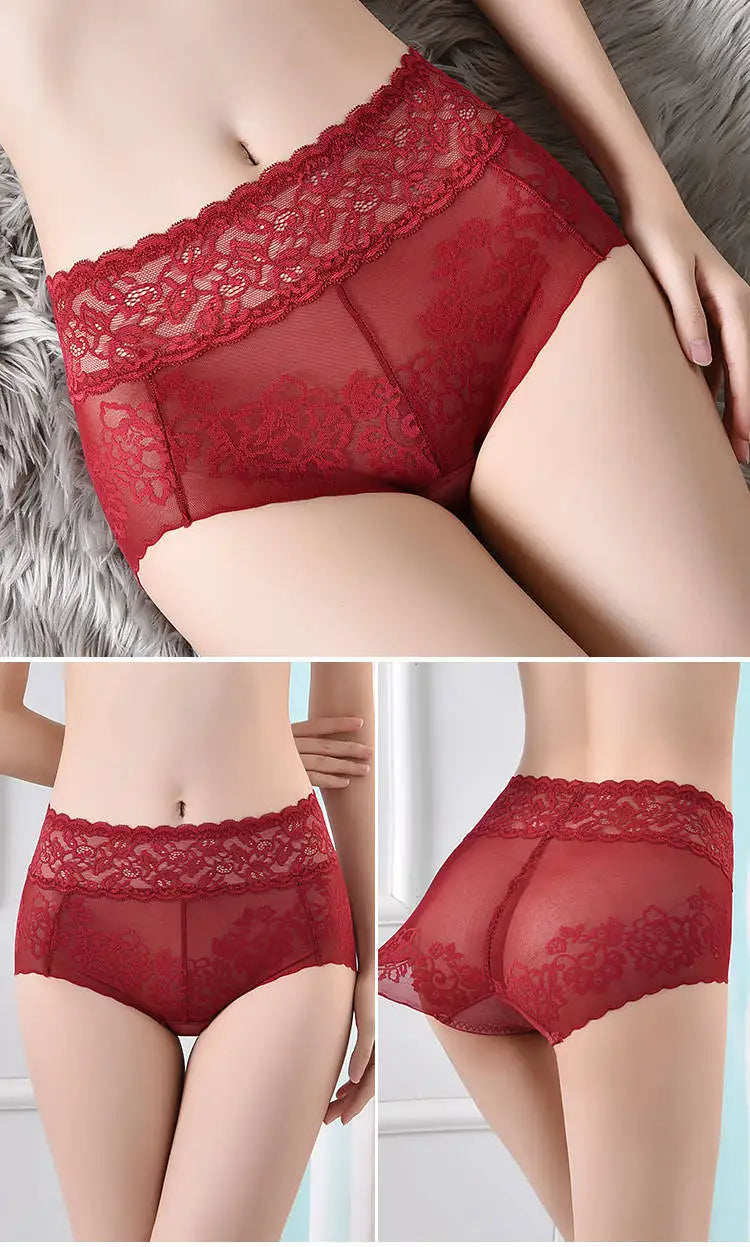 Women's underwear sexy  lace high waist elastic female panties antibacterial transparent  high quality ladies lingerie