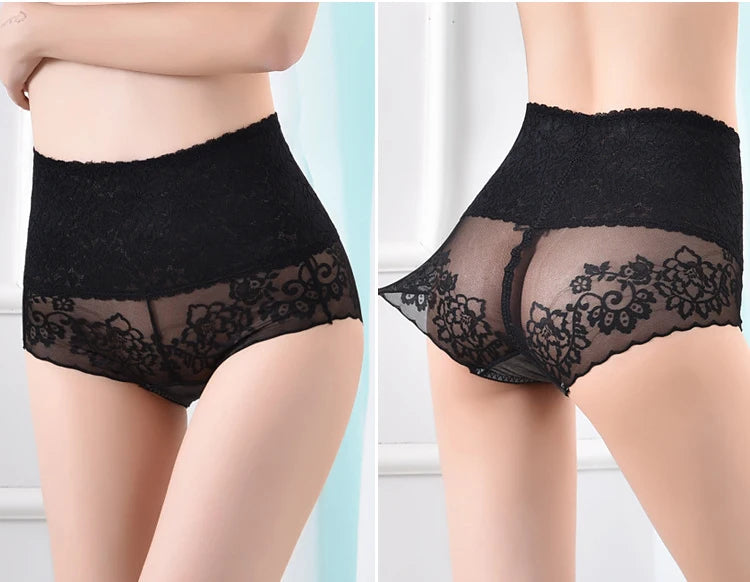 Women's underwear sexy  lace high waist elastic female panties antibacterial transparent  high quality ladies lingerie