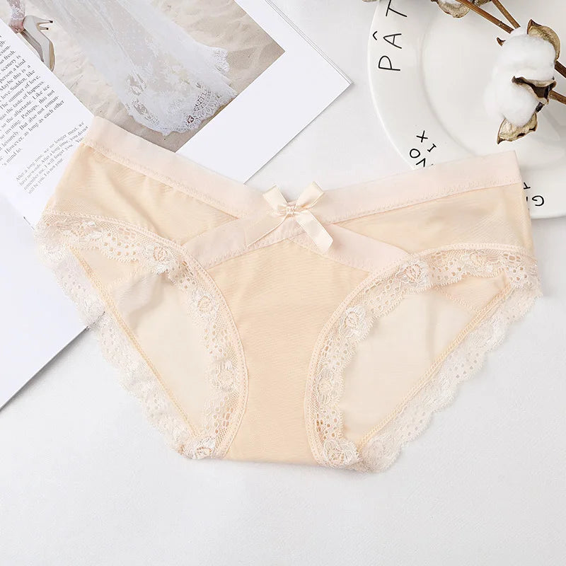 BANNIROU 1Pcs Underwear For Woman Sexy Lace Mesh Panties Women's Briefs Low-Rise Female Panties Women Underwear Sexy Lingerie