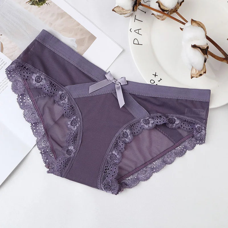 BANNIROU 1Pcs Underwear For Woman Sexy Lace Mesh Panties Women's Briefs Low-Rise Female Panties Women Underwear Sexy Lingerie