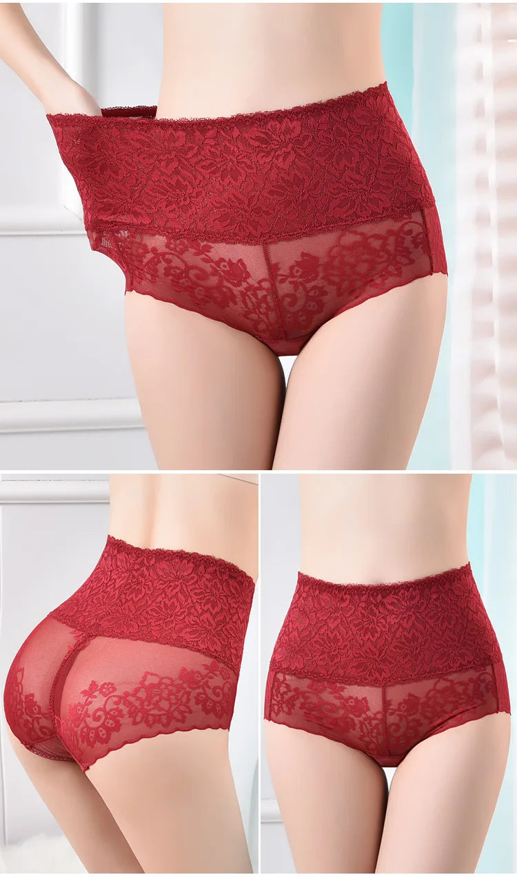 Women's underwear sexy  lace high waist elastic female panties antibacterial transparent  high quality ladies lingerie