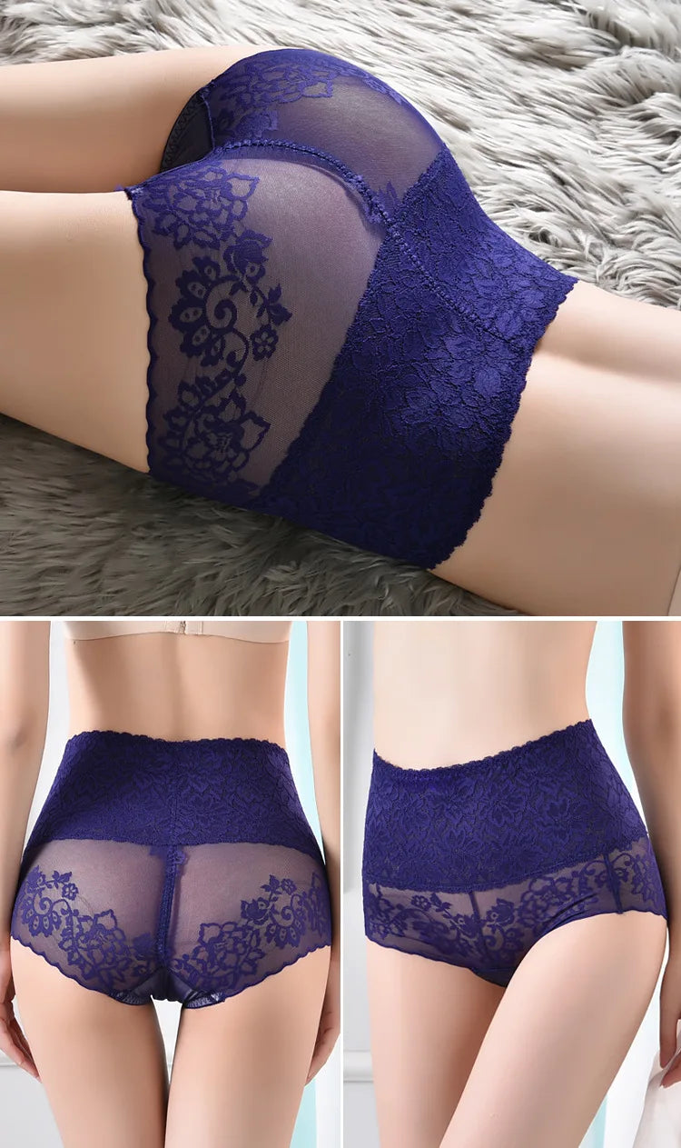 Women's underwear sexy  lace high waist elastic female panties antibacterial transparent  high quality ladies lingerie