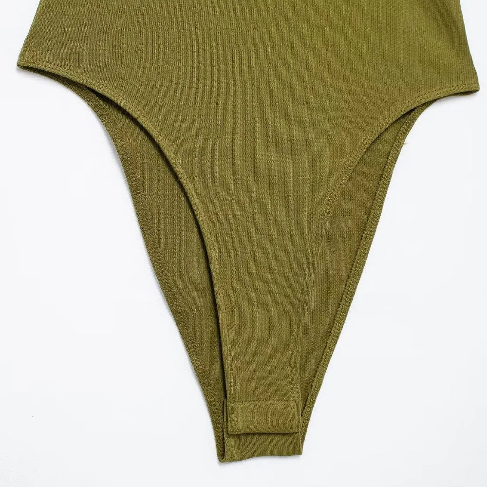 Skinny Ribbed Bodysuits for Women, O Neck, Straps, Snap-Button, Female Playsuits, Sexy Fashion