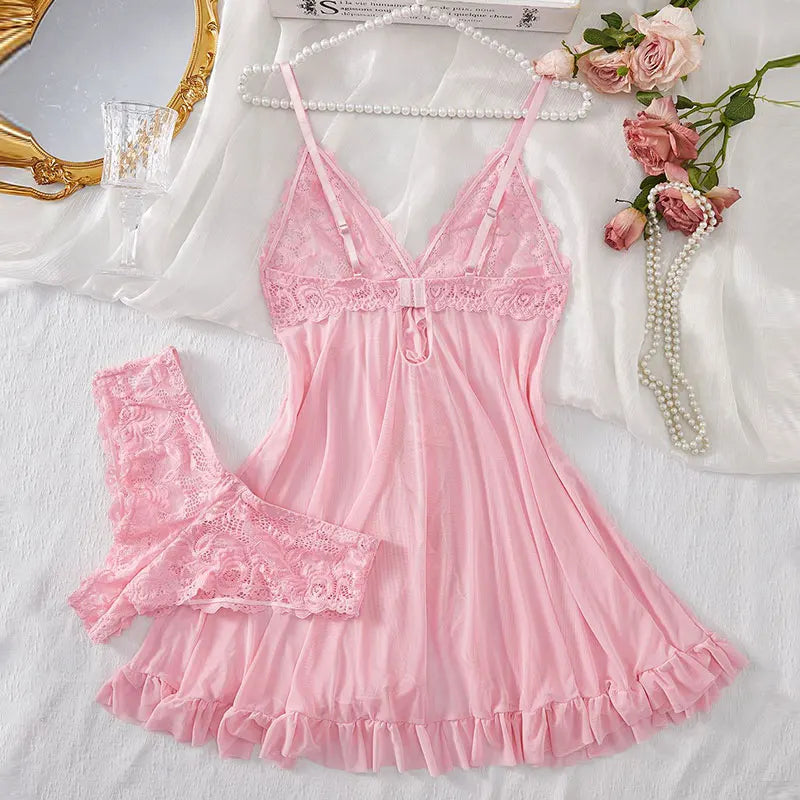 A Set Of Woman Underwear Nightgown Thong Sets Plus Size Suspender Lace Lingerie Sexy Accessories Erotic Bra Nightdress lencería