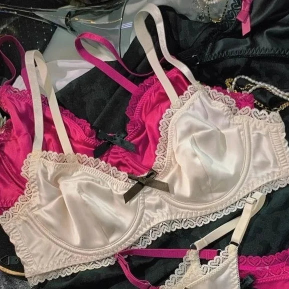 Women Underwear Set Ice Silk Sexy Lace See Through Push Up Bra Set Summer Spring Gathered Breathable Lingerie and Panty