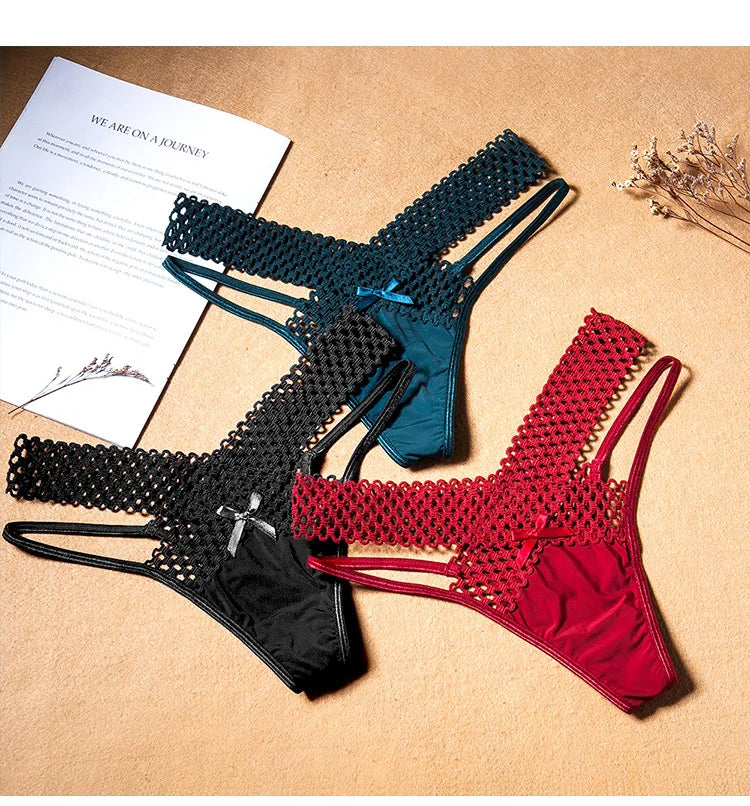 Women's Lace Underwear Thin Drawstring Cross Hollow Sexy High Elastic Mid-Waist Sexy Panties Women Erotiic Underwear Woman