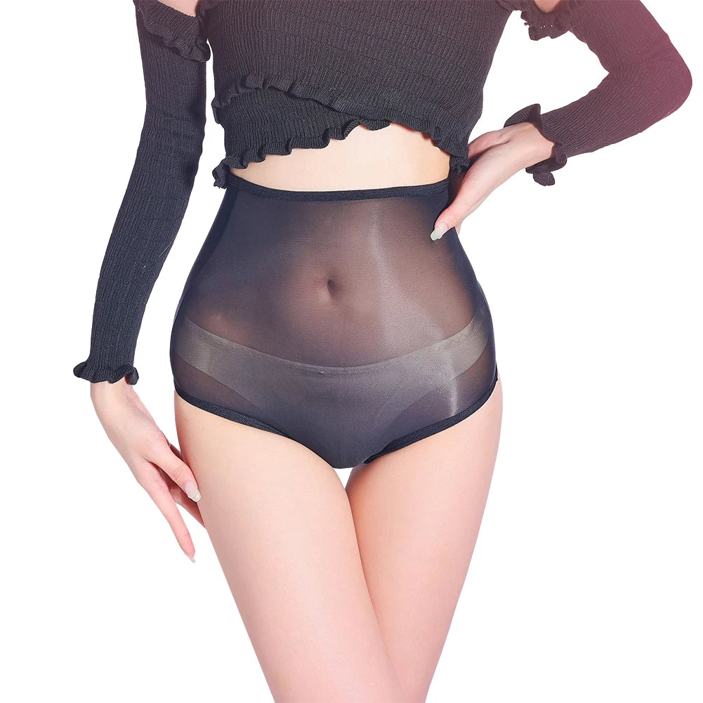Women Oil Shiny Glossy Sexy Underwear Woman Sheer See Through See Through Sheer Underpant Knickers High Waist Sexy Soft Briefs