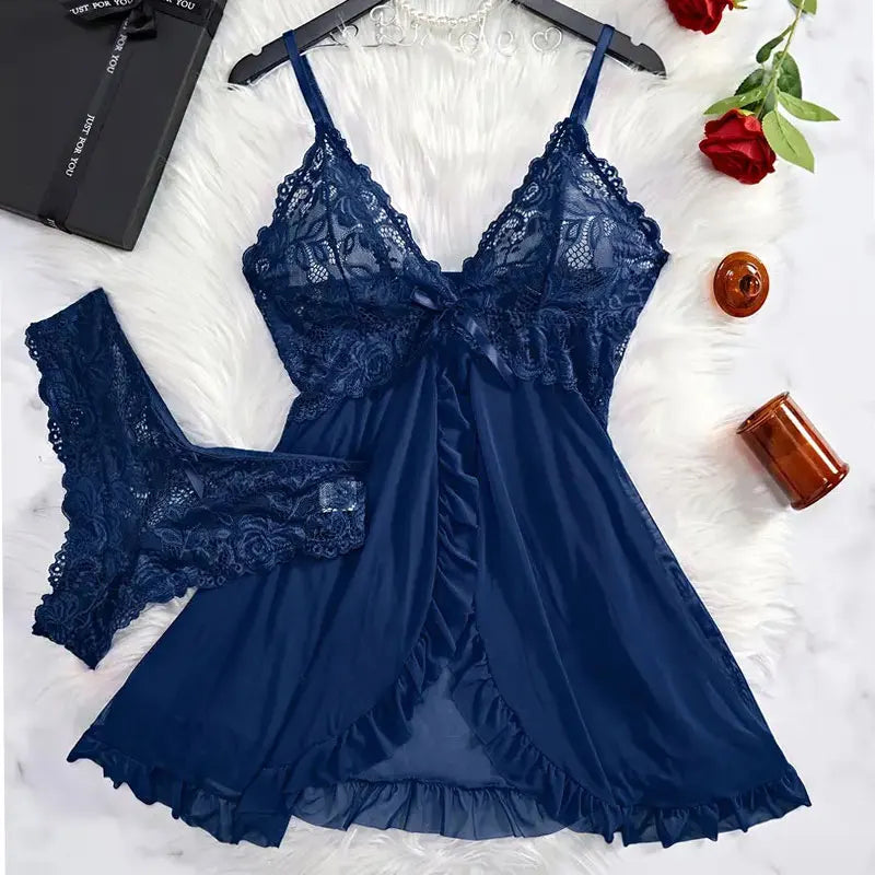 A Set Of Woman Underwear Nightgown Thong Sets Plus Size Suspender Lace Lingerie Sexy Accessories Erotic Bra Nightdress lencería