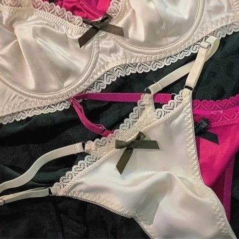 Women Underwear Set Ice Silk Sexy Lace See Through Push Up Bra Set Summer Spring Gathered Breathable Lingerie and Panty