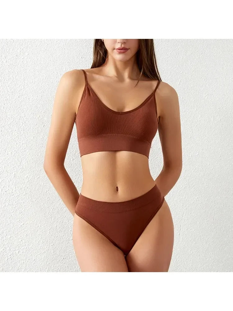 Women Underwear Set Wireless Lingerie Panties Bra Sexy G-String Seamless Tank Crop Top Brassiere New