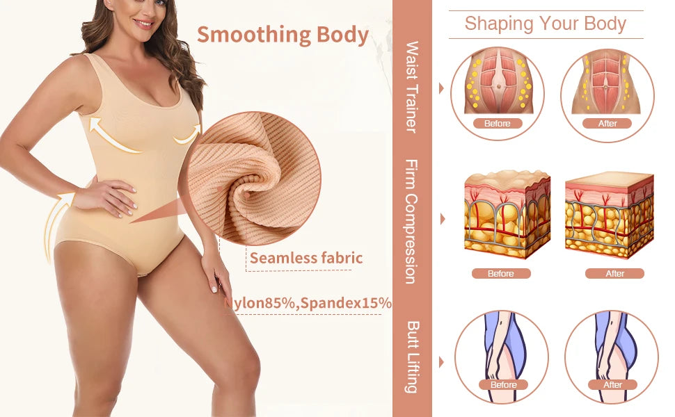 Bodysuit Women Shapewear Tummy Control Butt Lifter Body Shaper Smooth Invisible Under Dress Slimming Underwear Low Neck Jumpsuit