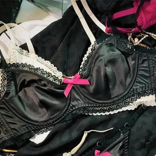 Women Underwear Set Ice Silk Sexy Lace See Through Push Up Bra Set Summer Spring Gathered Breathable Lingerie and Panty