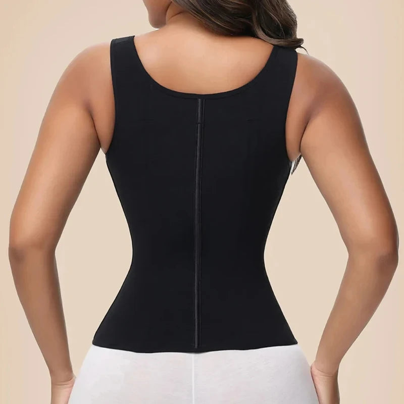 Shapewear Women Colombian Fajas Waist Trainer Tummy Control Vest Body Shaper 17 Steel Bones 3-Row Hooks Zipper Adjustable Strap