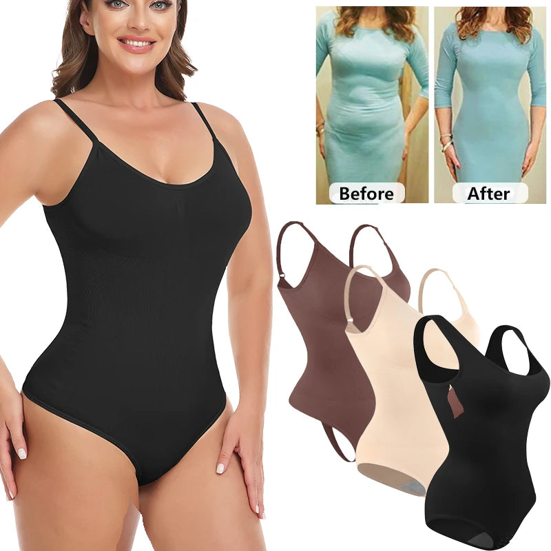 Bodysuit Women Shapewear Tummy Control Butt Lifter Body Shaper Smooth Invisible Under Dress Slimming Underwear Low Neck Jumpsuit