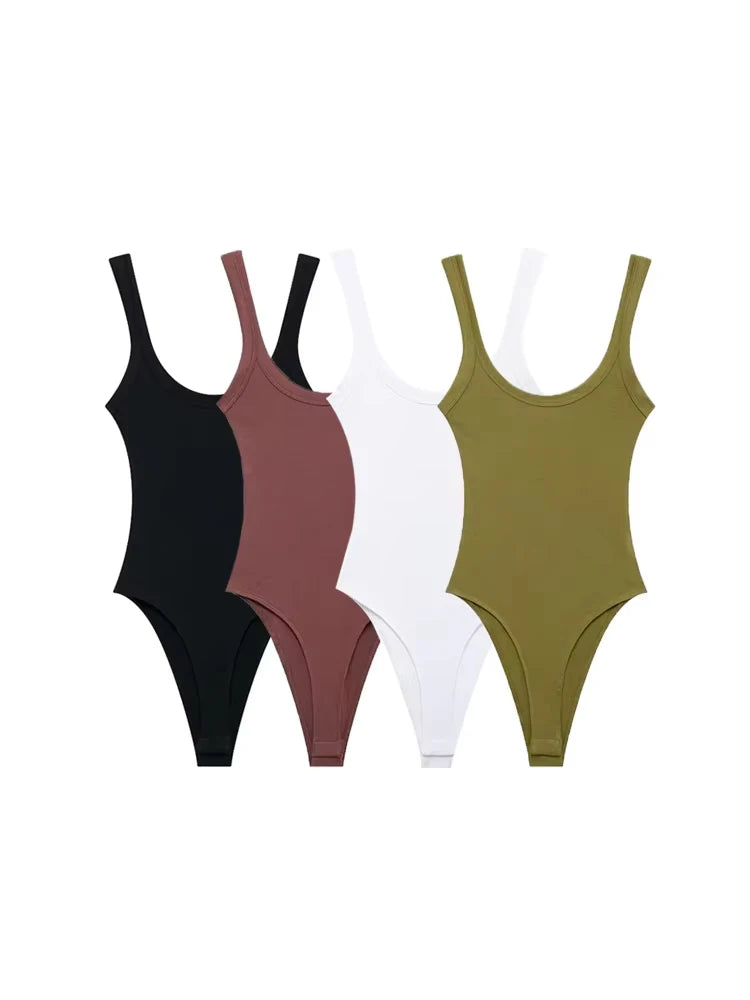 Skinny Ribbed Bodysuits for Women, O Neck, Straps, Snap-Button, Female Playsuits, Sexy Fashion