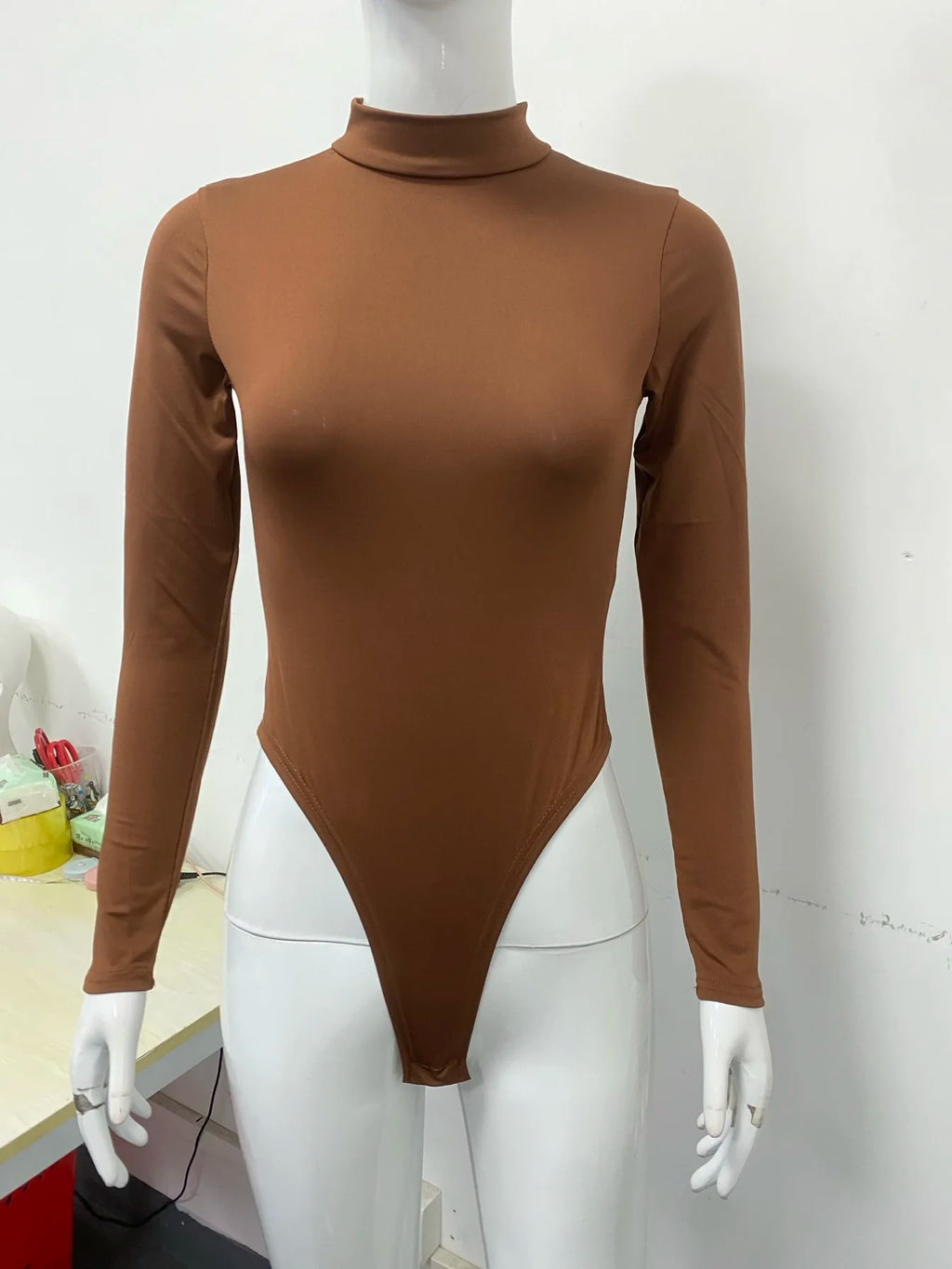 Bodysuit Hot Girl Sexy Spice Basic High-Neck Elastic Slim-Fit Fashion Long-Sleeved Bodycon Top innerwear Solid Base Layer Shirt