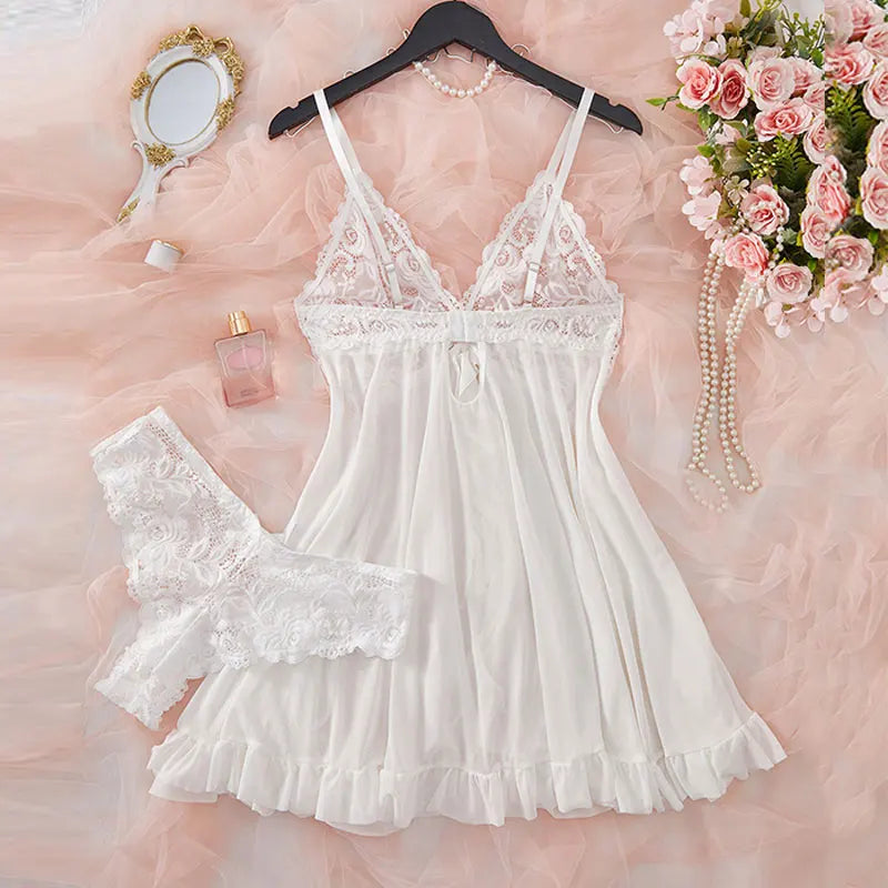 A Set Of Woman Underwear Nightgown Thong Sets Plus Size Suspender Lace Lingerie Sexy Accessories Erotic Bra Nightdress lencería