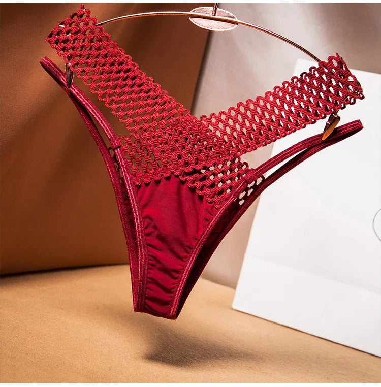 Women's Lace Underwear Thin Drawstring Cross Hollow Sexy High Elastic Mid-Waist Sexy Panties Women Erotiic Underwear Woman