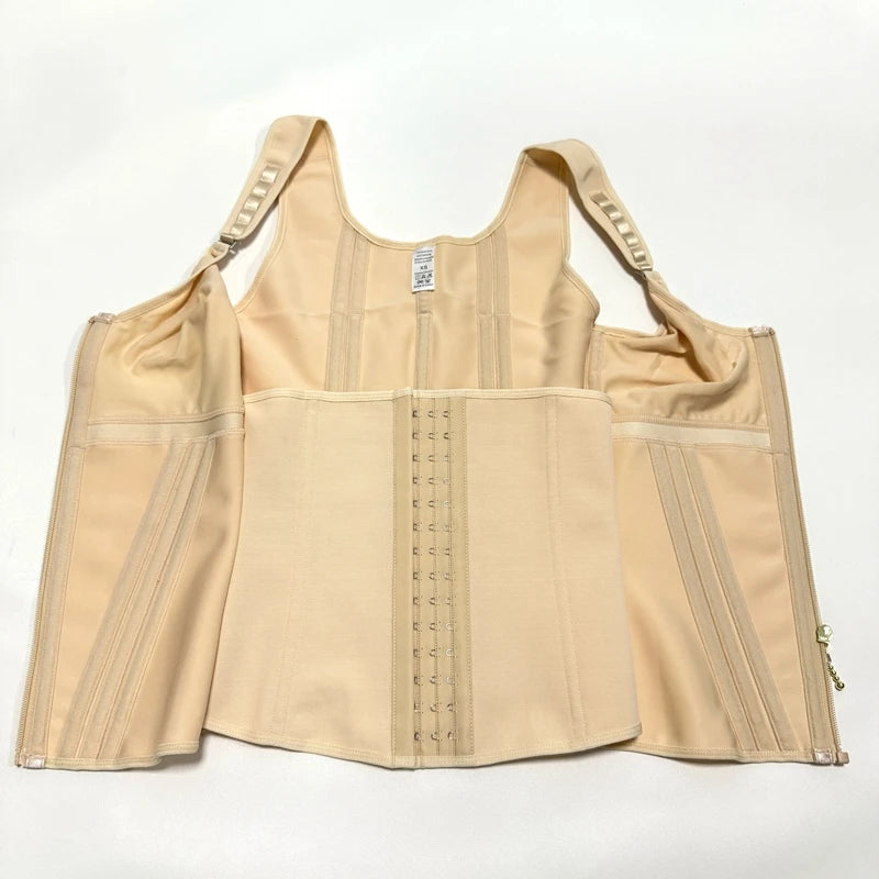 Shapewear Women Colombian Fajas Waist Trainer Tummy Control Vest Body Shaper 17 Steel Bones 3-Row Hooks Zipper Adjustable Strap