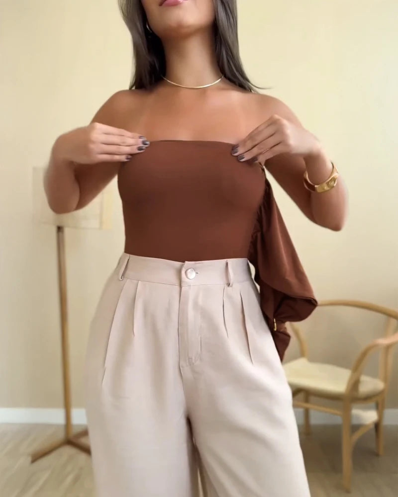 Bodysuit Women 2025 Summer New Solid One Shoulder with Heart Shape Decor Sleeveless Casual Ruched Slim-Fit Bodysuit Y2K Top