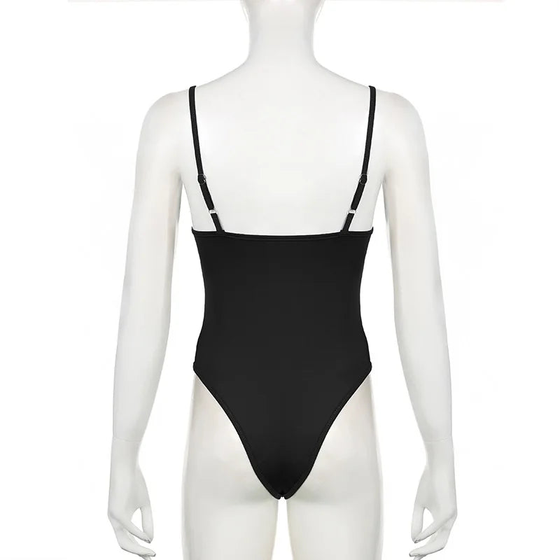 Sweetown Women's Sleeveless Skinny Shirring Bodysuit Black Spaghetti Strap Solid Simple Basic Sexy Camisole for Vacation