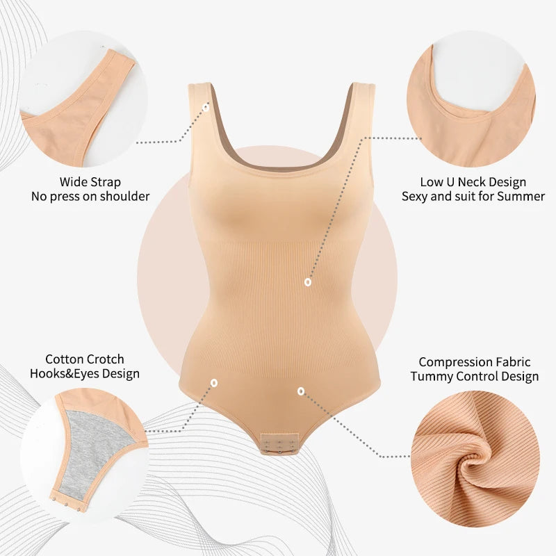 Bodysuit Women Shapewear Tummy Control Butt Lifter Body Shaper Smooth Invisible Under Dress Slimming Underwear Low Neck Jumpsuit