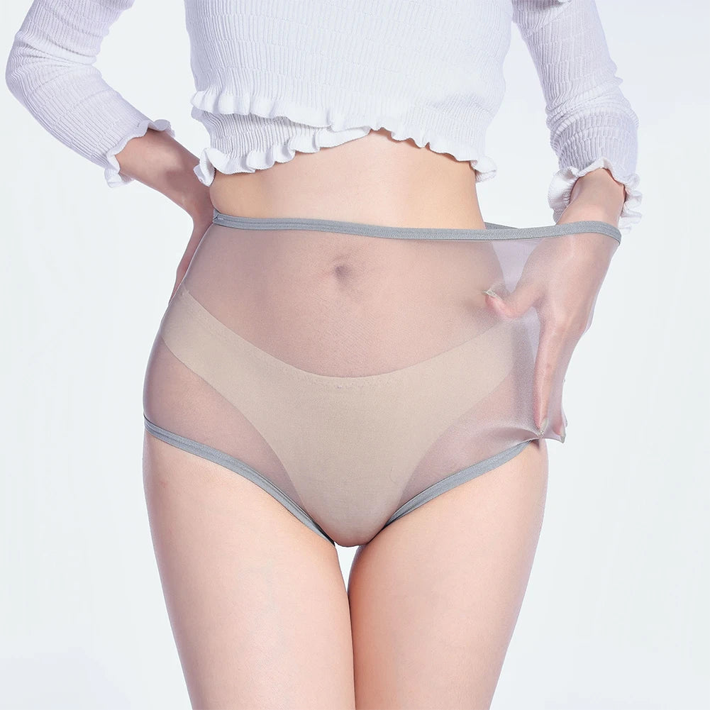 Women Oil Shiny Glossy Sexy Underwear Woman Sheer See Through See Through Sheer Underpant Knickers High Waist Sexy Soft Briefs