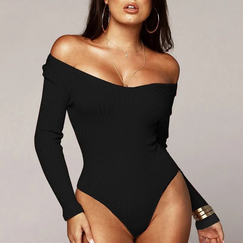 Sexy Women Bodysuit  Long Sleeve Slim Fit Casual Knitted Bandage Body Top Ladies Long Sleeve Leotard Stretch Autumn Romper