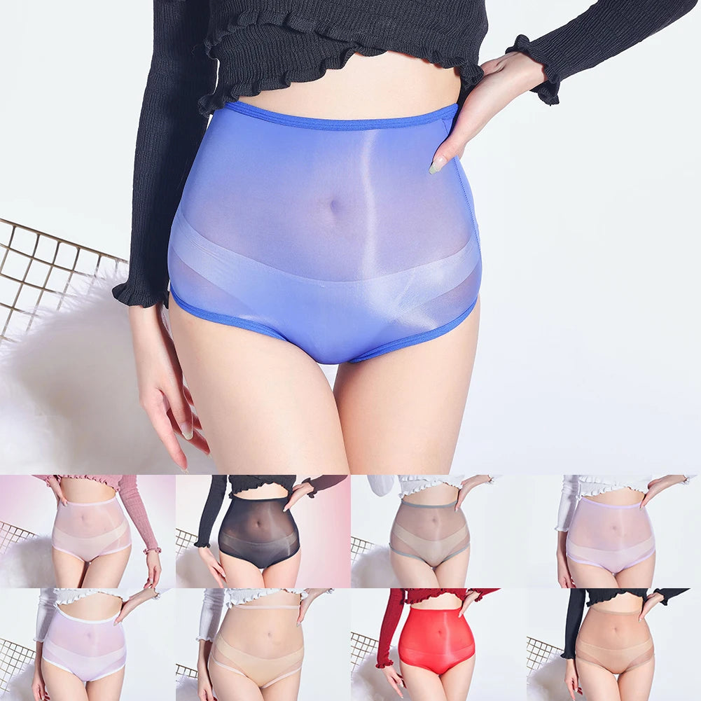 Women Oil Shiny Glossy Sexy Underwear Woman Sheer See Through See Through Sheer Underpant Knickers High Waist Sexy Soft Briefs