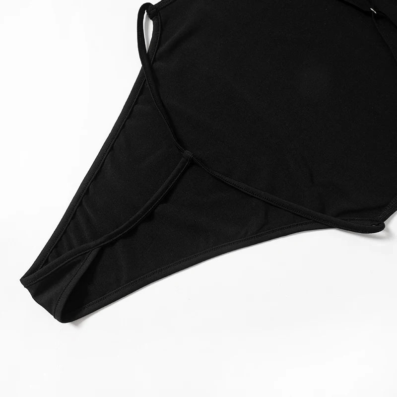 Criss Cross Backless Sexy Body Woman High Cut Thong Bodysuit Black Spaghetti Strap Cami Tops Summer One Piece Night Club Outfit
