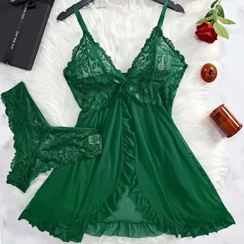 A Set Of Woman Underwear Nightgown Thong Sets Plus Size Suspender Lace Lingerie Sexy Accessories Erotic Bra Nightdress lencería