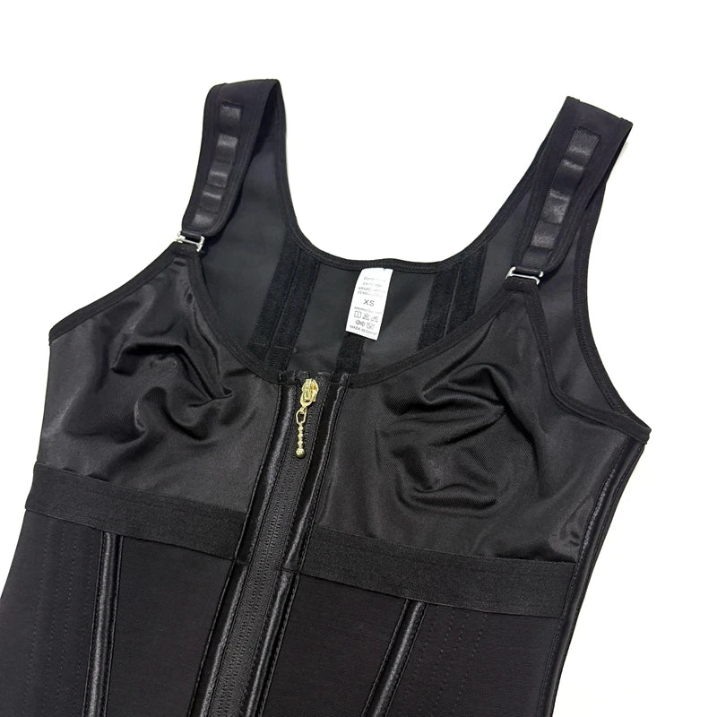 Shapewear Women Colombian Fajas Waist Trainer Tummy Control Vest Body Shaper 17 Steel Bones 3-Row Hooks Zipper Adjustable Strap