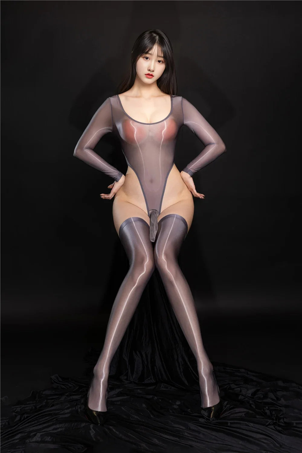 Exotic Bodysuit Tops Shiny Smooth Unisex Elephant Nost Sheath Thong Cut Tights Sexy Sheer See Through Leotard Elastic Unitard