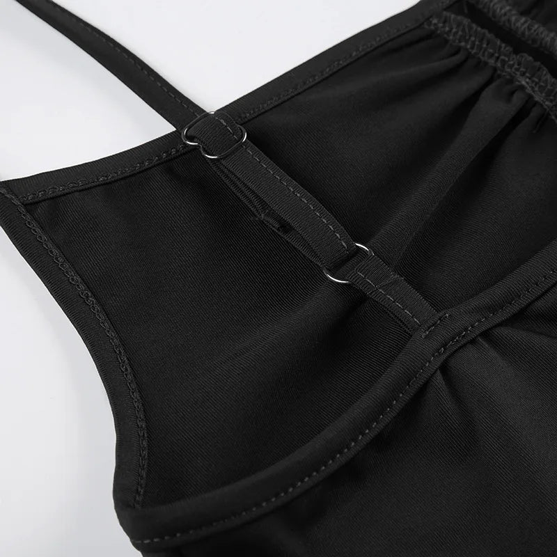 Sweetown Women's Sleeveless Skinny Shirring Bodysuit Black Spaghetti Strap Solid Simple Basic Sexy Camisole for Vacation