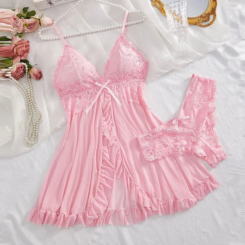 A Set Of Woman Underwear Nightgown Thong Sets Plus Size Suspender Lace Lingerie Sexy Accessories Erotic Bra Nightdress lencería