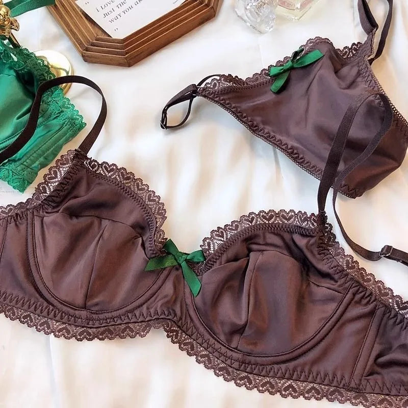 Women Underwear Set Ice Silk Sexy Lace See Through Push Up Bra Set Summer Spring Gathered Breathable Lingerie and Panty