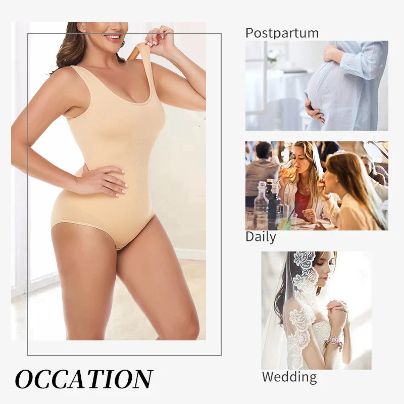 Bodysuit Women Shapewear Tummy Control Butt Lifter Body Shaper Smooth Invisible Under Dress Slimming Underwear Low Neck Jumpsuit
