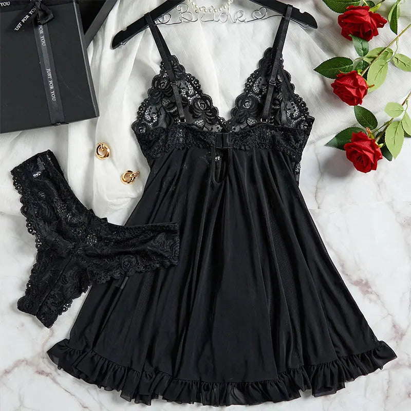 A Set Of Woman Underwear Nightgown Thong Sets Plus Size Suspender Lace Lingerie Sexy Accessories Erotic Bra Nightdress lencería