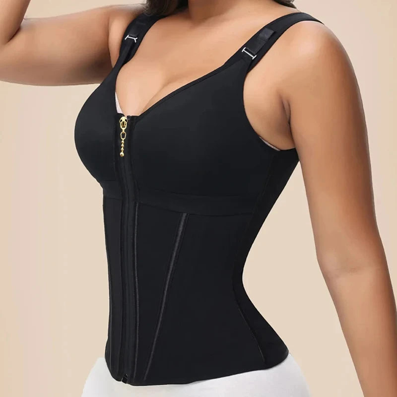 Shapewear Women Colombian Fajas Waist Trainer Tummy Control Vest Body Shaper 17 Steel Bones 3-Row Hooks Zipper Adjustable Strap
