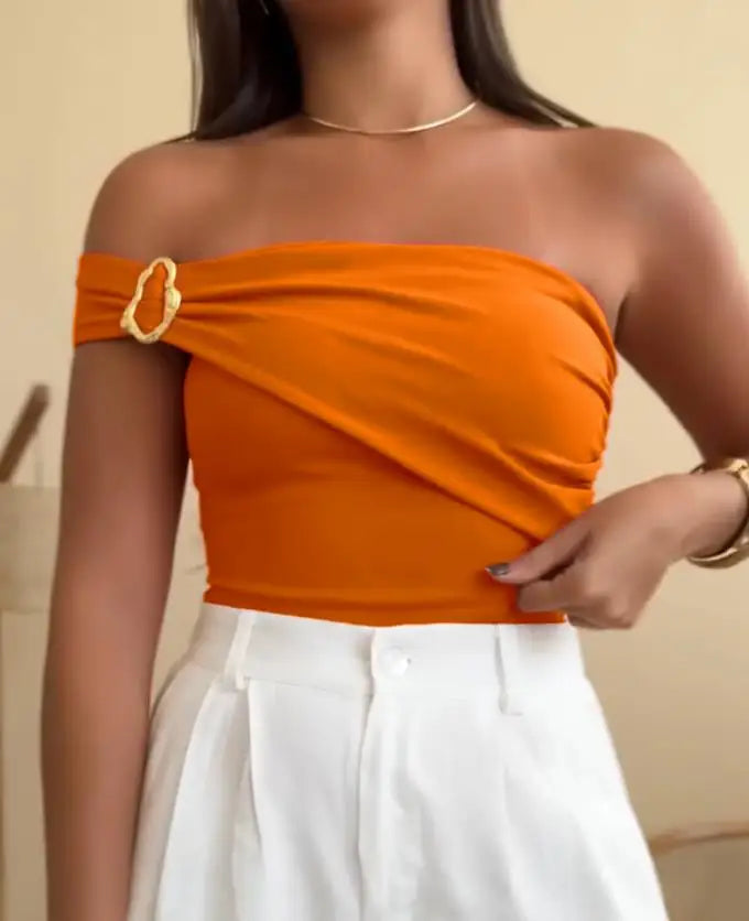 Bodysuit Women 2025 Summer New Solid One Shoulder with Heart Shape Decor Sleeveless Casual Ruched Slim-Fit Bodysuit Y2K Top