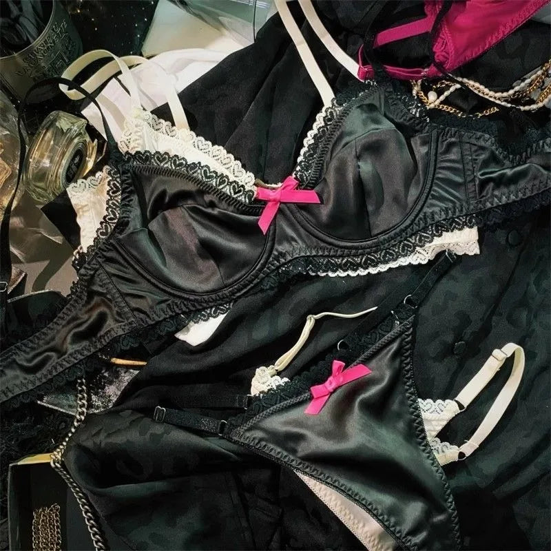 Women Underwear Set Ice Silk Sexy Lace See Through Push Up Bra Set Summer Spring Gathered Breathable Lingerie and Panty