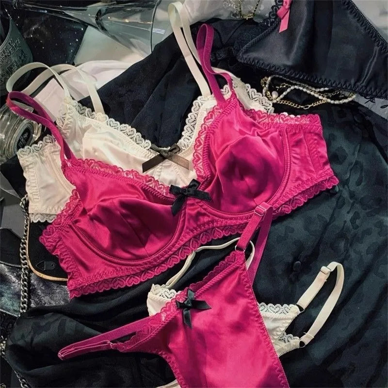 Women Underwear Set Ice Silk Sexy Lace See Through Push Up Bra Set Summer Spring Gathered Breathable Lingerie and Panty