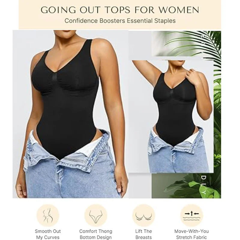 Dimmkof Wide Straps Tank Top Shaper Bodysuit Shapewear Tummy Control Tanks Bodysuit Body Shaper Top Going Out Shaper Bodysuits