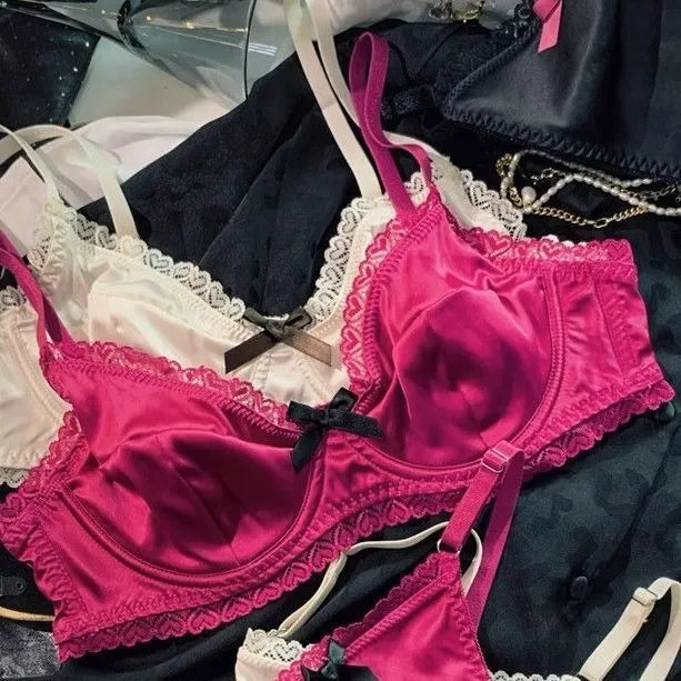 Women Underwear Set Ice Silk Sexy Lace See Through Push Up Bra Set Summer Spring Gathered Breathable Lingerie and Panty