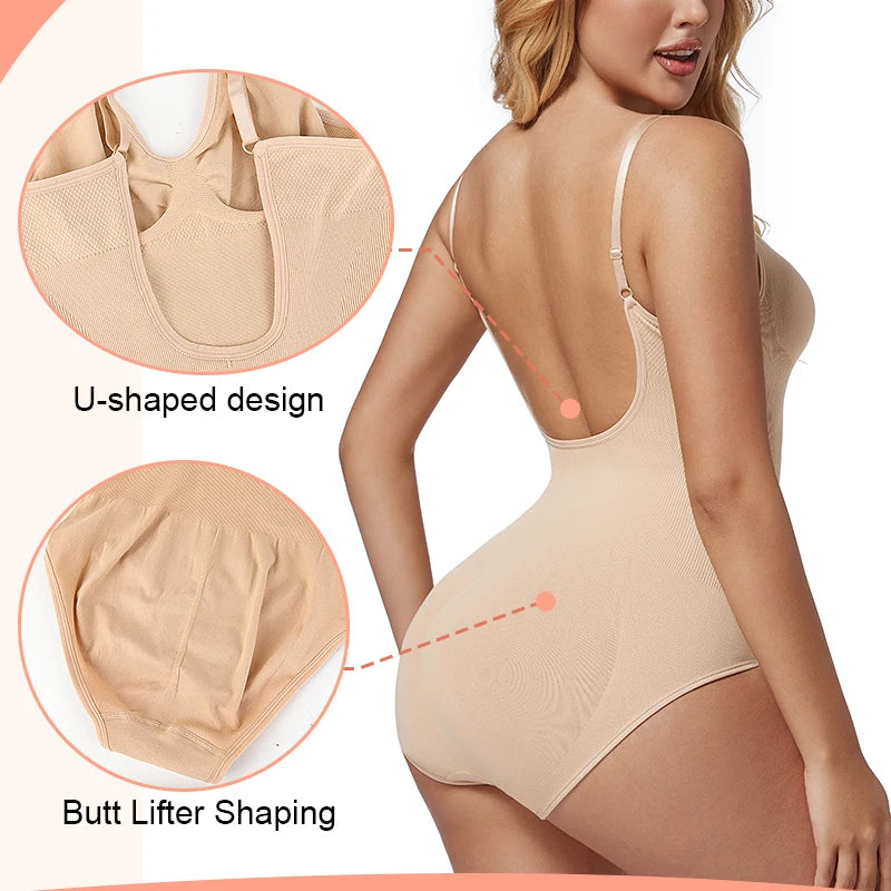 Low Back Bodysuits Shapewear for Women Open Crotch Body Shaper Seamless Tummy Control Push Up Corset Tank Top Backless Underwear