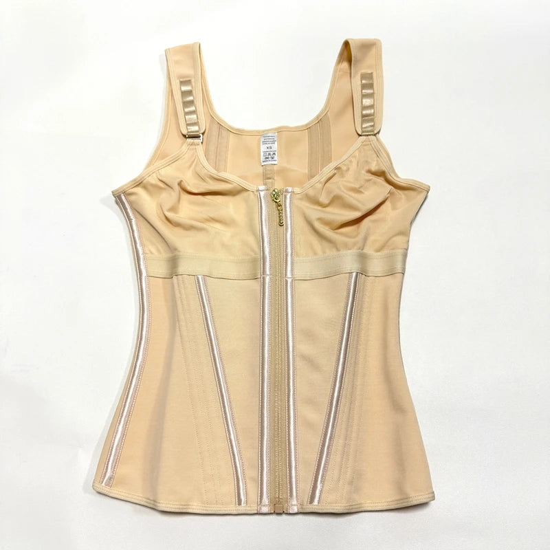 Shapewear Women Colombian Fajas Waist Trainer Tummy Control Vest Body Shaper 17 Steel Bones 3-Row Hooks Zipper Adjustable Strap