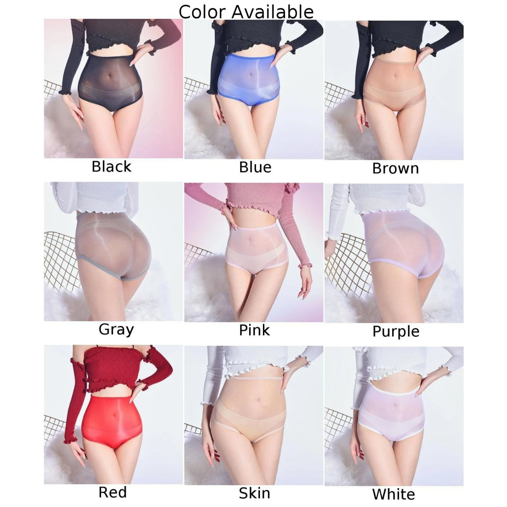Women Oil Shiny Glossy Sexy Underwear Woman Sheer See Through See Through Sheer Underpant Knickers High Waist Sexy Soft Briefs