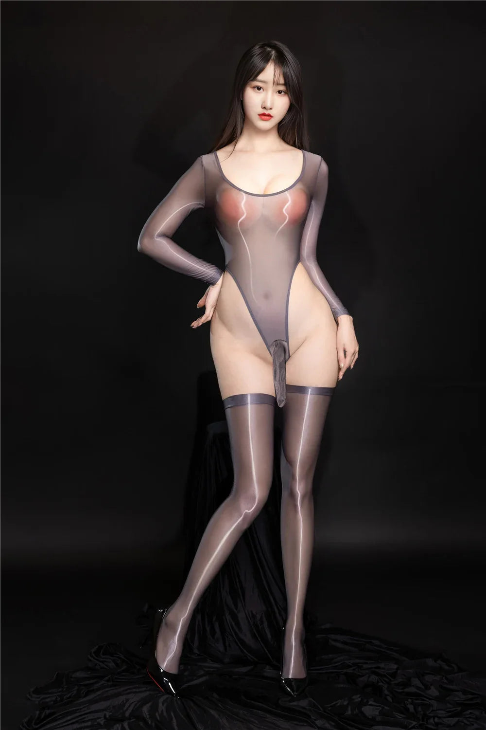 Exotic Bodysuit Tops Shiny Smooth Unisex Elephant Nost Sheath Thong Cut Tights Sexy Sheer See Through Leotard Elastic Unitard