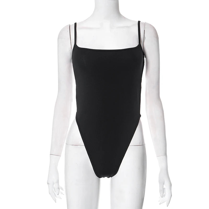 Criss Cross Backless Sexy Body Woman High Cut Thong Bodysuit Black Spaghetti Strap Cami Tops Summer One Piece Night Club Outfit